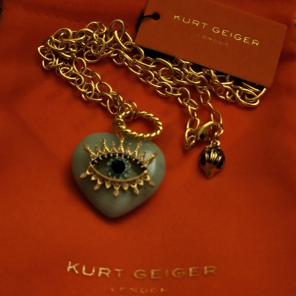 Kurt Geiger Heart With Gold Blue Evil Eye Pendant BNWT 16" To 18" Chain PL Ms - Picture 3 of 7